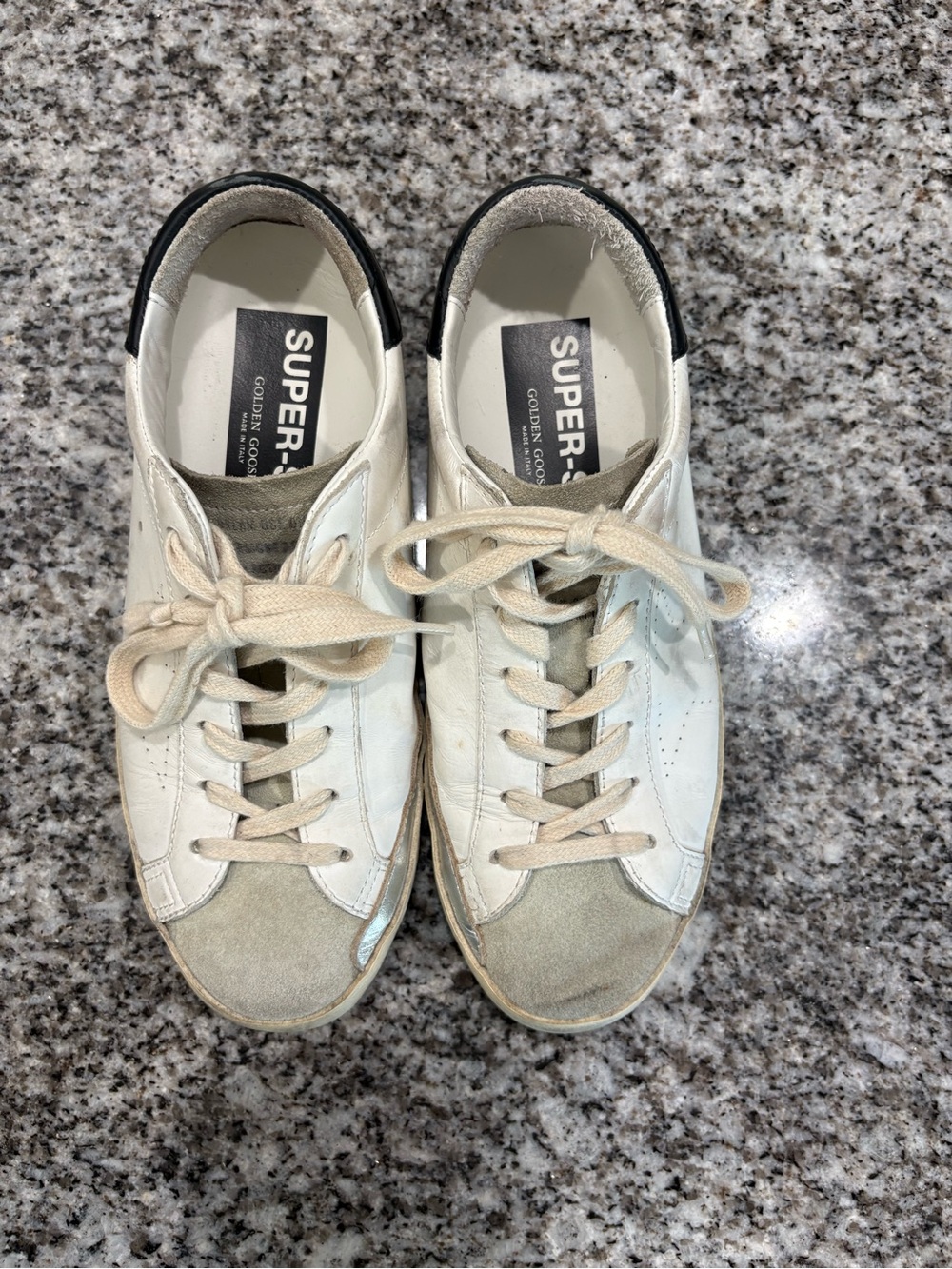 Golden Goose White and Black Super-Star Low-Top Sneakers - Picture 1 of 6